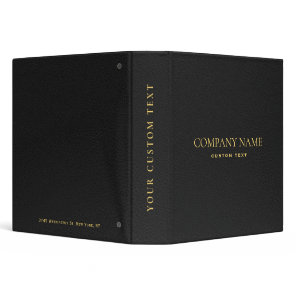 Elegant  Black Leather Look gold text corporate 3 Ring Binder