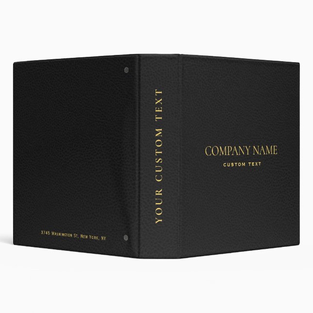 Elegant  Black Leather Look gold text corporate 3 Ring Binder (Background)
