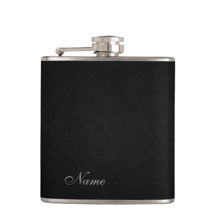 Elegant Black Leather Look  Personalized Hip Flask