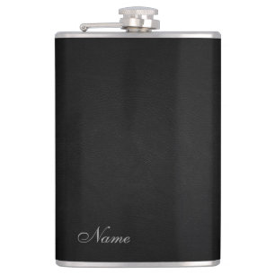 Elegant black leather look personalized hip flask