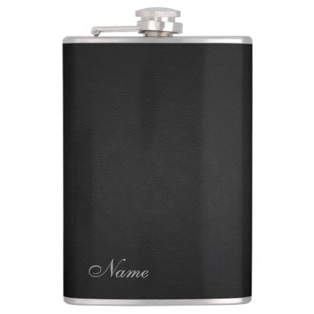 Elegant Black Leather Look  Personalized Hip Flask