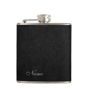 Elegant black leather look  personalized hip flask