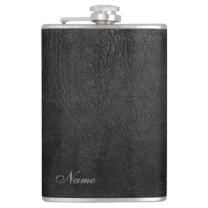 Elegant black leather look  personalized hip flask