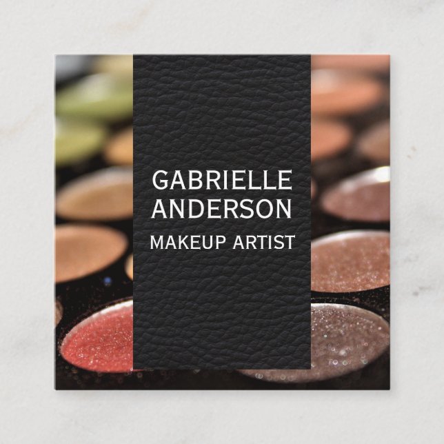 Elegant Black Leather | Makeup Palette Square Business Card (Front)