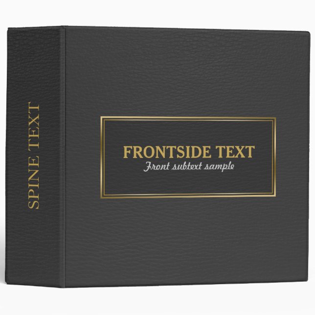 Elegant Black Leather Print Gold Frame 3 Ring Binder (Front/Spine)
