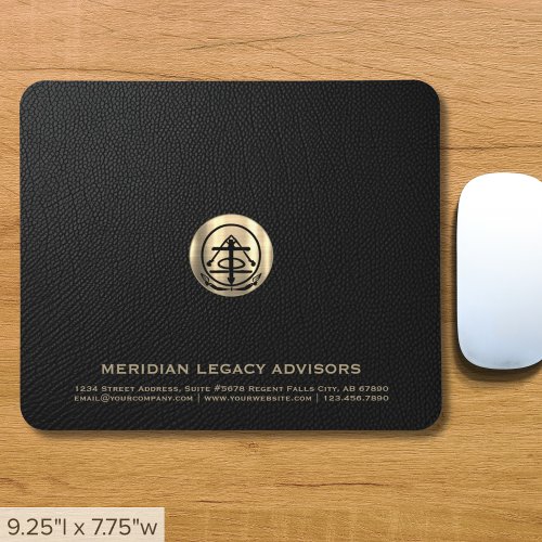 Elegant Black Leather Print Luxury Gold Logo Mouse Pad