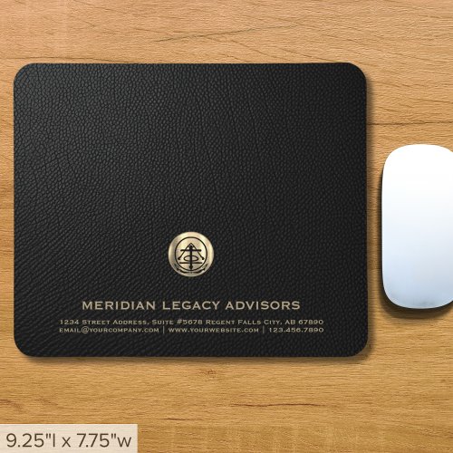 Elegant Black Leather Print Luxury Gold Logo Mouse Pad