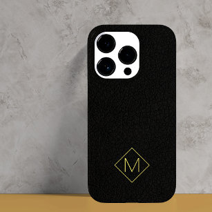 Elegant black leather simple monogrammed Case-Mate iPhone 14 pro case