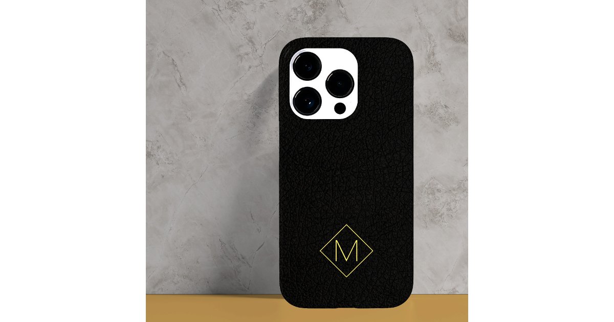 Simpleton Case Elegant black leather simple monogrammed Case-Mate iPhone case | Zazzle