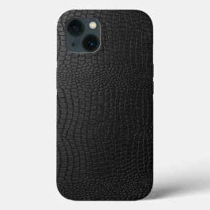 Elegant Black Leather Snakeskin Pattern iPhone 13 Case