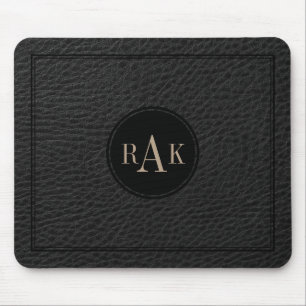Elegant Black Leather Texture Black Frame Mouse Pad