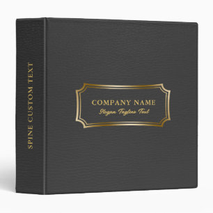 Elegant Black Leather Texture Gold Text Frame 3 Ring Binder