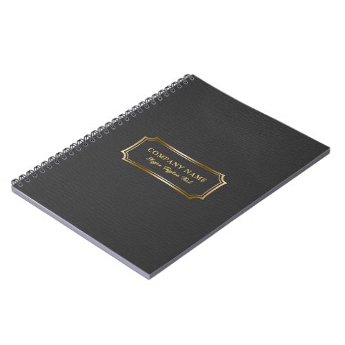 Elegant Black Leather Texture Gold Text Frame Notebook