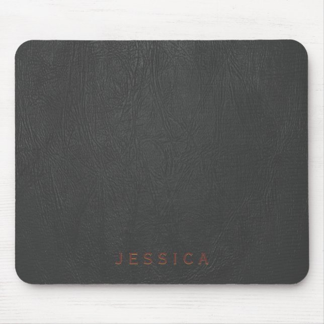 Elegant Black Leather Texture Print Mouse Pad (Front)