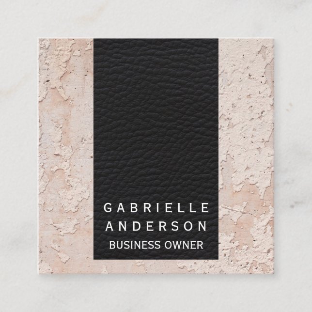 Elegant Black Leather | Textured Wall Square Business Card (Front)