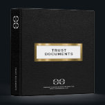 Elegant Black Leather Trust Documents Binder<br><div class="desc">Organize your estate planning and trust documents with this elegant black leather binder. Designed for estate planners, attorneys, and law firms, this binder features a white window framed in metallic gold showcasing the words "Trust Documents." The front and back of the binder offer space for a customizable logo and tagline,...</div>