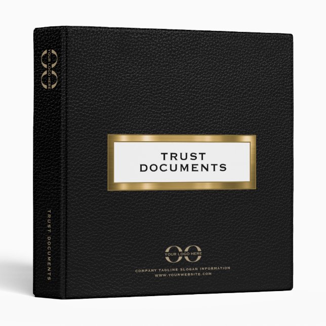 Elegant Black Leather Trust Documents Binder (Front/Spine)