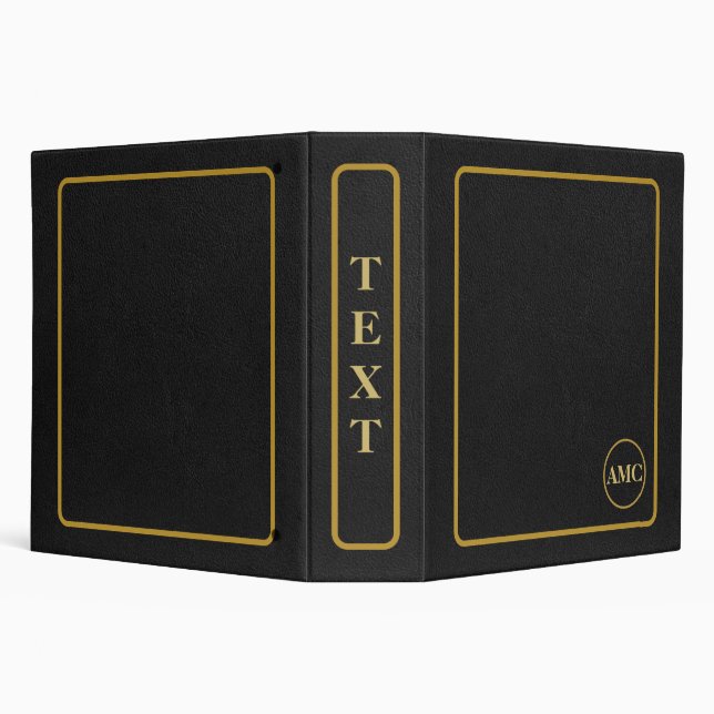 Elegant Black Leather with Gold Frame 3 Ring Binder (Background)