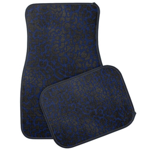 Elegant Black Leopard Animal Print Dark Blue Car Floor Mat