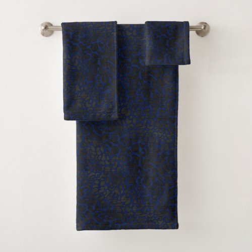 Elegant Black Leopard Animal Print on Dark Blue Bath Towel Set