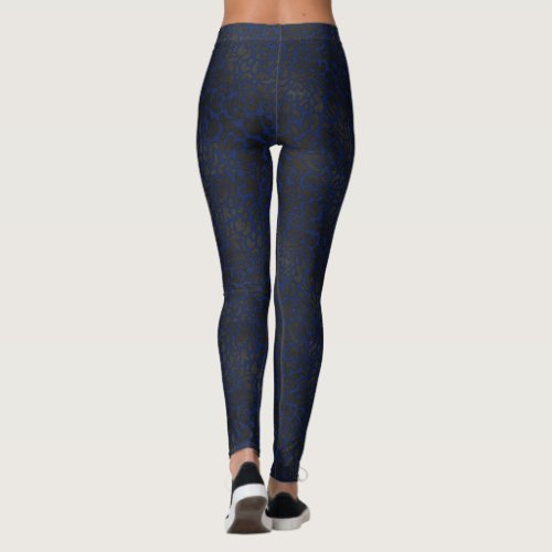 Elegant Black Leopard Animal Print on Dark Blue Leggings