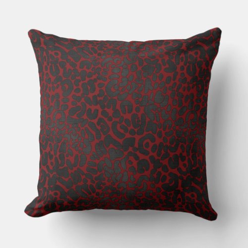 Elegant Black Leopard Animal Print on Dark Red Throw Pillow