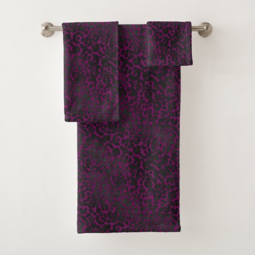 Elegant Black Leopard Animal Print on Pink Bath Towel Set