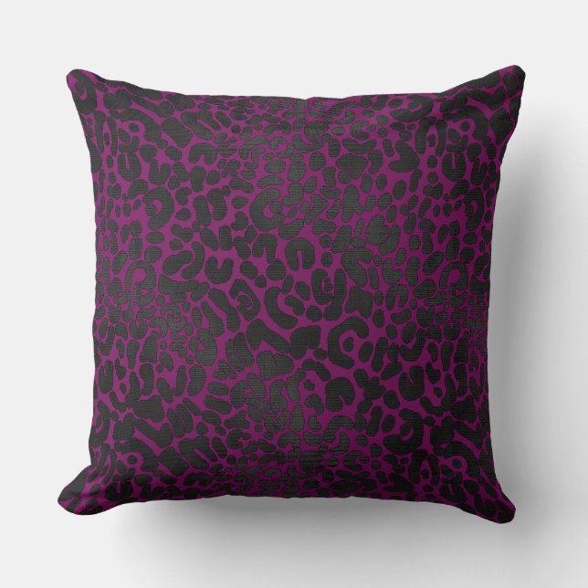 Elegant Black Leopard Animal Print on Pink Throw Pillow (Front)