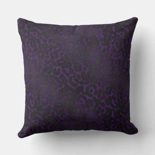 Elegant Black Leopard Animal Print on Purple Throw Pillow