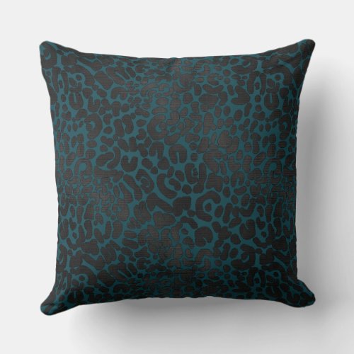 Elegant Black Leopard Animal Print on Teal Throw Pillow