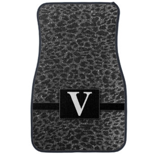 Elegant Black Leopard Glitter Monogrammed Classic Car Floor Mat