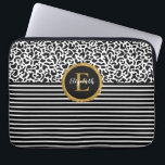 Elegant Black Leopard Monogram Laptop Sleeve<br><div class="desc">A black and white leopard pattern with a black and white striped and a gold and black elegant monogram decorates this laptop sleeve. Personalize it for yourself or for a gift! Designed for you by Blackberry Boulevard.</div>