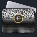 Elegant Black Leopard Monogram Laptop Sleeve<br><div class="desc">A black and white leopard pattern with a black and white striped and a gold and black elegant monogram decorates this laptop sleeve. Personalize it for yourself or for a gift! Designed for you by Blackberry Boulevard.</div>