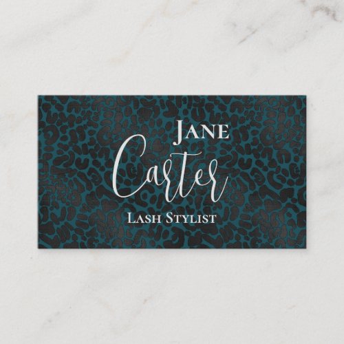 Elegant Black Leopard on Green Animal Print Business Card