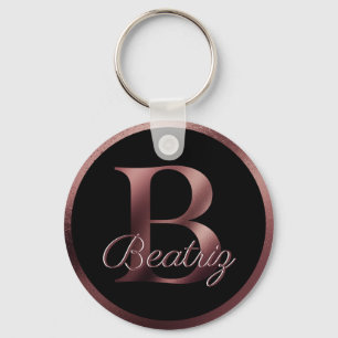 Elegant Black Letter B Rose Gold Metallic Monogram Keychain
