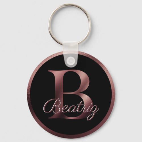 Elegant Black Letter B Rose Gold Metallic Monogram Keychain