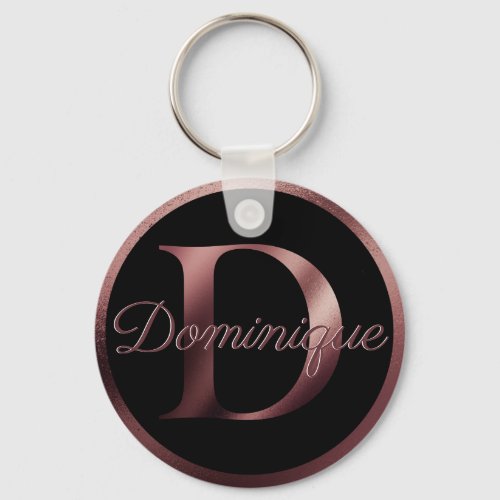 Elegant Black Letter D Rose Gold Metallic Monogram Keychain