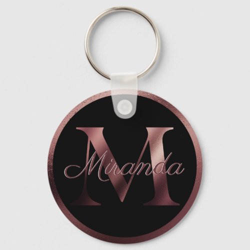 Elegant Black Letter M Rose Gold Metallic Monogram Keychain