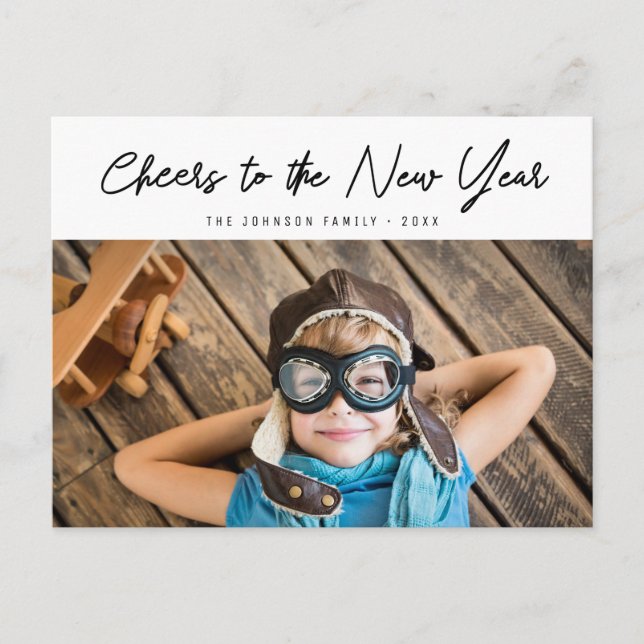 Elegant black lettering Happy New Year Postcard (Front)