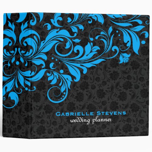 Elegant Black  Light_Blue Vintage Floral Damasks Binder