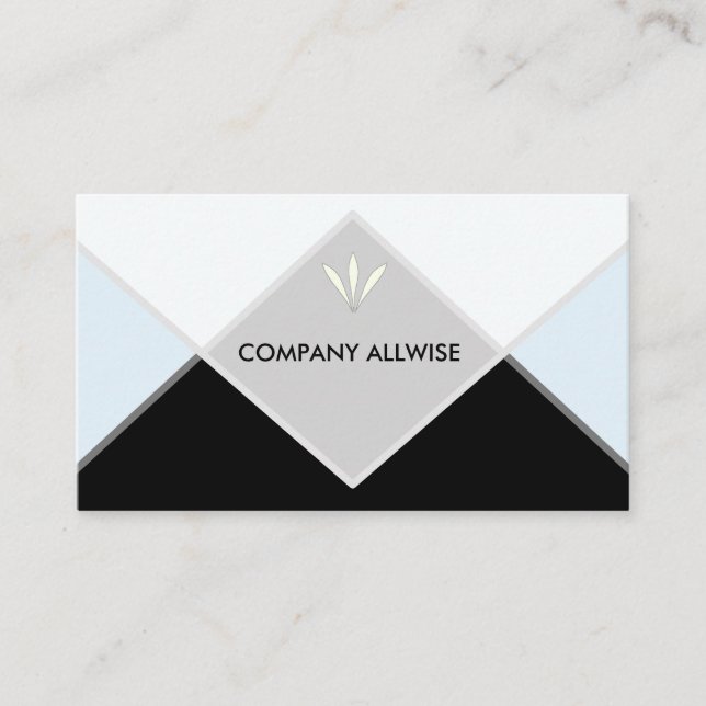 Elegant  Black, Light Blue & White Business Card (Front)