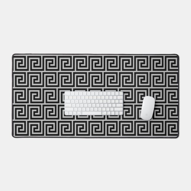 Elegant Black & Light Gray Greek Pattern Desk Mat (Keyboard & Mouse)