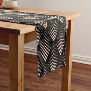 Elegant Black & Light Pink Art-Deco Pattern Short Table Runner