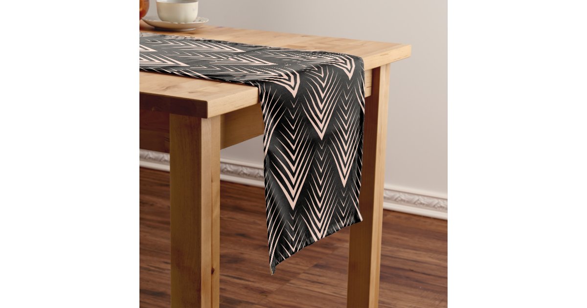 Elegant Black & Light Pink Art-Deco Pattern Short Table Runner | Zazzle