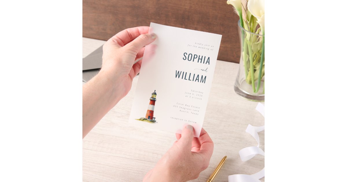 Elegant Black Lighthouse Illustration Vellum Invitations | Zazzle