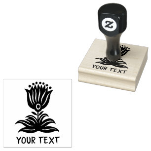 Elegant Black Line Art Tulip CUSTOM Rubber Stamp