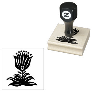 Elegant Black Line Art Tulip Rubber Stamp