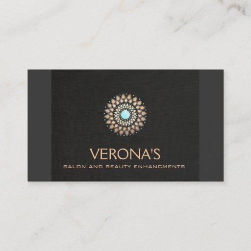 Customizable Elegant Black Linen and Gold Look Salon and Spa Business Cards