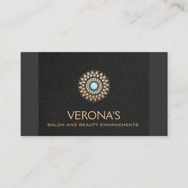 Elegant Black Linen and Gold Look Salon and Spa Business Card (Front)