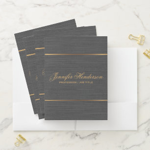 Elegant Black Linen Fabric Gold Frame Professional Pocket Folder